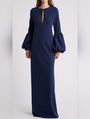 MARCHESA NOTTE Cutout Embellished Crepe Gown  Size 16